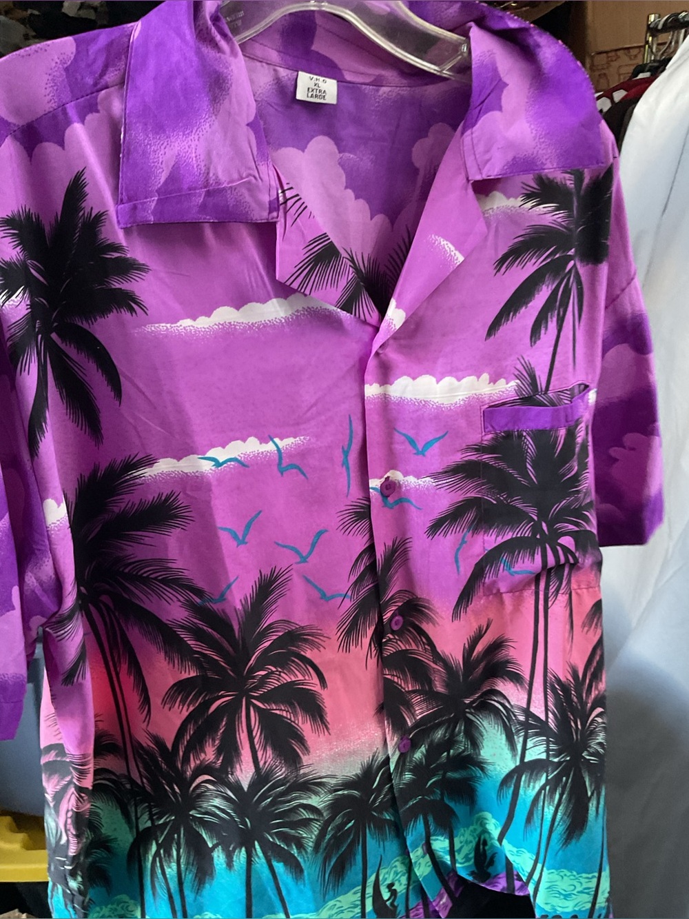 Purple Tropical Palm Print Button-Down Shirt